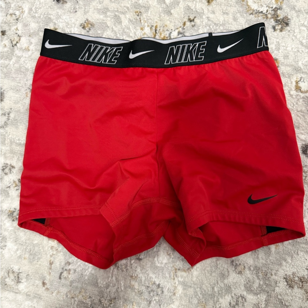 Nike Red Compression Shorts with White Swoosh